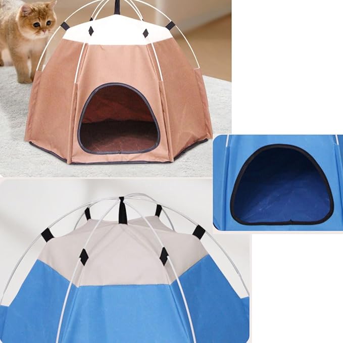 Cute Cat Teepee Cave, Cat Tent Foldable Indoor Outdoor with Thick Mat,Puppy Bed Tent,Bunny Pet Tent Teepee,Portable Dog House Teepee Tent, Cat Bed,Dog Bed Tent,Puppy Bunny,Pet Tent Teepee (G, L)