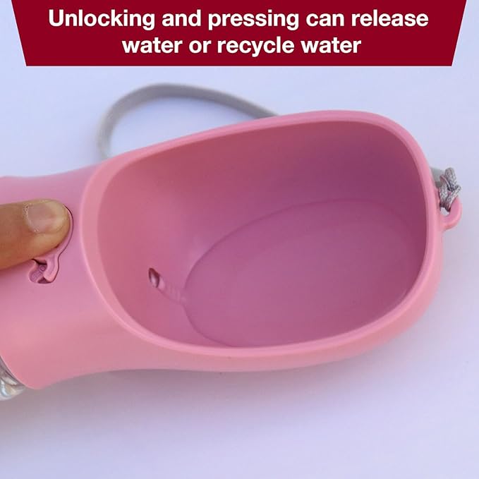 Dog Water Bottle with Food Container Holder, Travel Puppy Drinking Bowl, Portable Pet Water Dispenser, Patented Design, Food Grade Plastic 19 oz Water Bottle+100g Snack cans