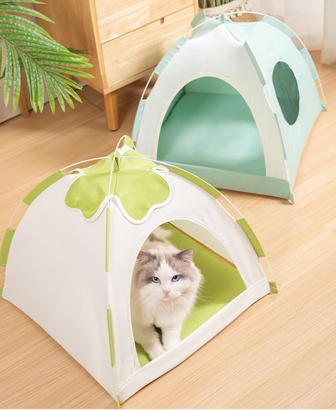 Cute Cat Teepee Cave, Cat Tent Foldable Indoor Outdoor with Thick Mat,Puppy Bed Tent,Bunny Pet Tent Teepee,Portable Dog House Teepee Tent, Cat Bed,Dog Bed Tent,Puppy Bunny,Pet Tent Teepee (T, M)