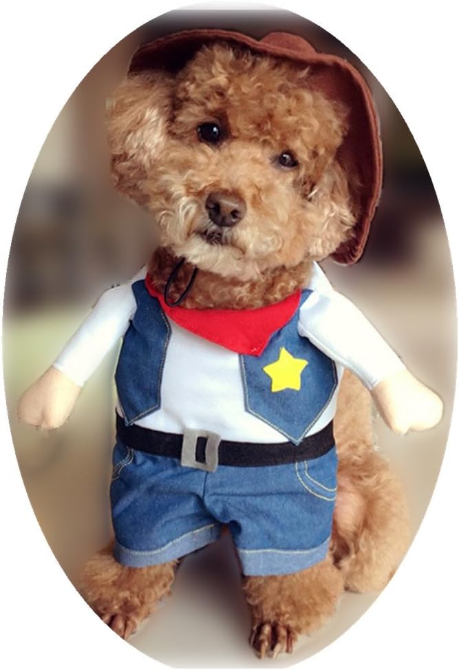 NACOCO Cowboy Dog Costume with Hat Dog Clothes Halloween Costumes for Cat and Small Dog (X-Small) Blue