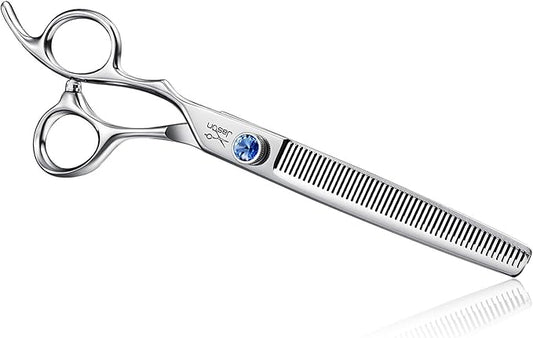 JASON Left Handed 7" 50 Teeth Blending Dog Grooming Scissor, Ergonomic Cats Grooming Thinning Shears Pets Trimming Kit with Offset Handle and a Jewelled Screw, Sharp, Comfortable Blender