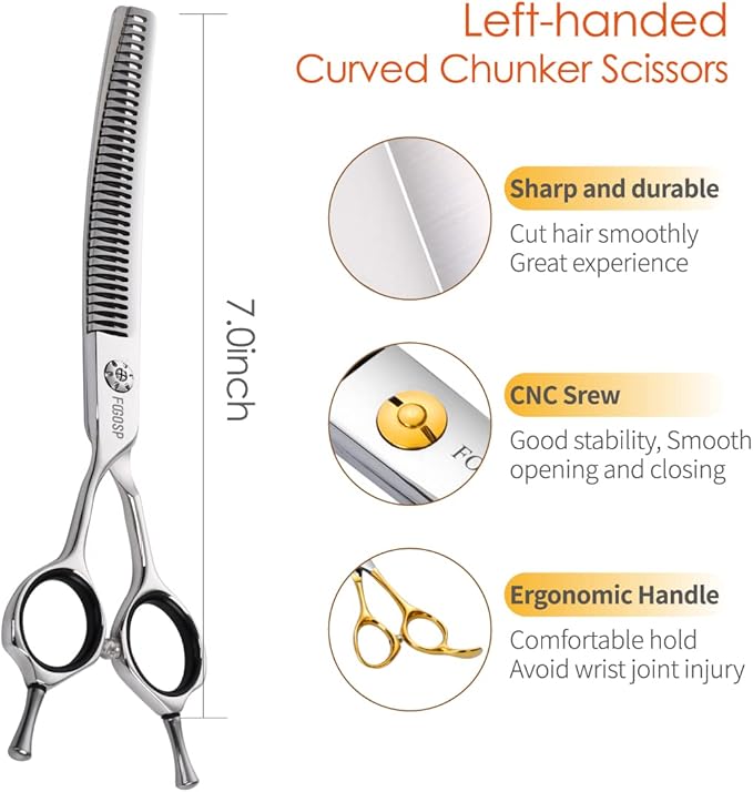 Left Handed Curved Chunker Shears 7 in Left Handed Dog Grooming Scissors for Professional Groomer