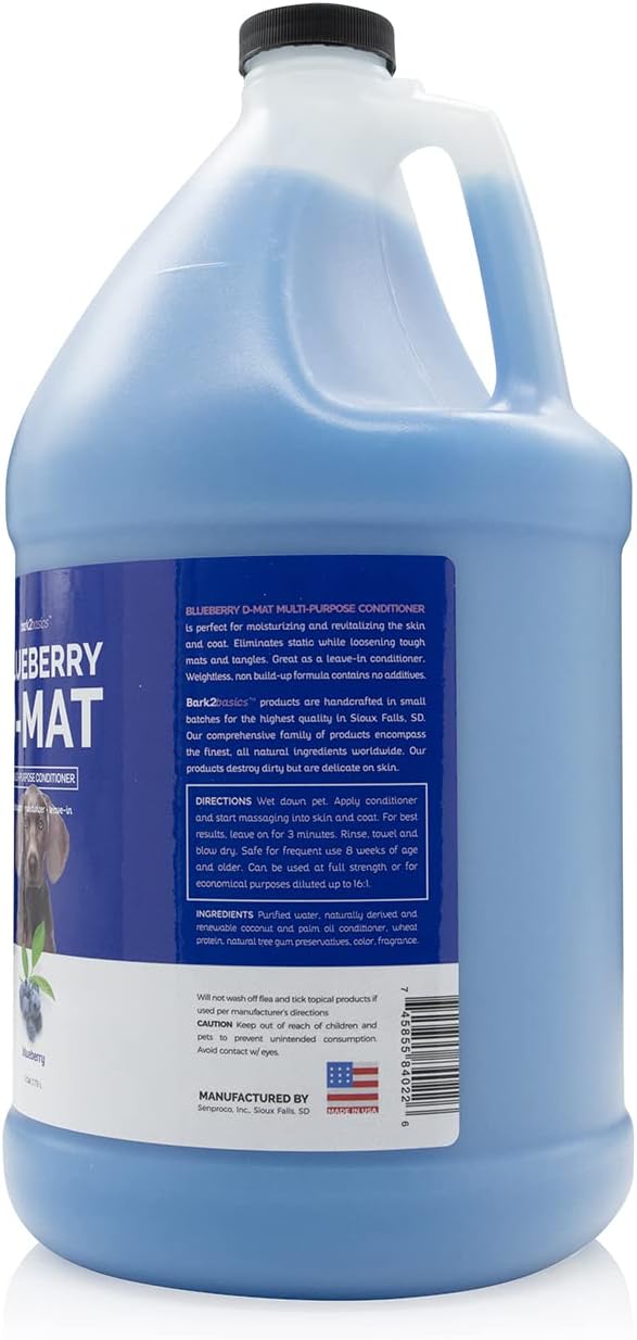 Bark2Basics Blueberry D-Mat Dog Conditioner, 1 Gallon | All Natural Ingredients, Multi-Purpose, Static Eliminating, Loosens Tough Mats and Tangles, Aids in Deshedding