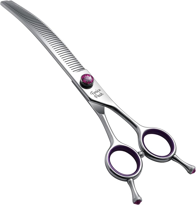 Fenice Peak 6.5'' Fluffy Dog Grooming Scissors Professional 440C Curved Thinning Shears 55% Thinning Rate and 30°Curved Sharp and Durable with Decorative Screws & Tails