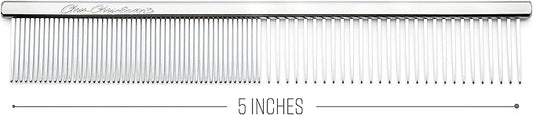 Chris Christensen 5in Face and Feet Fine/Coarse Butter Comb, Groom Like a Professional, Rounded Corners Prevent Friction and Breakage, Solid Brass Spin with Steel Teeth, Chrome Finish