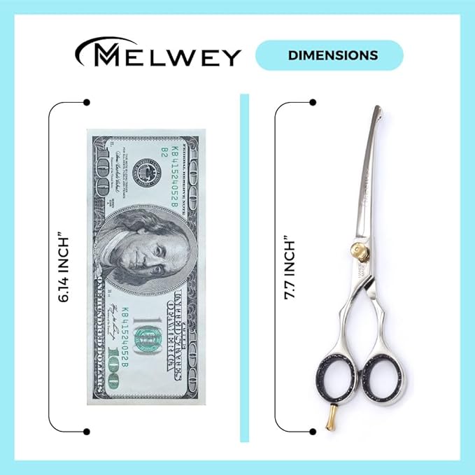 Left-Handed Pet Grooming Scissors Set Pro-Grade Curved Shears for Dogs Cats - Precision Crafted Sharp Blades Comfort Grip - Ideal for Cutting Curving Thinning (LH Round Tip Curved)