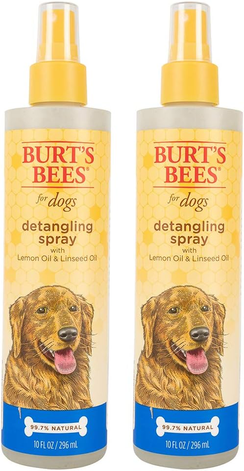 Burt's Bees for Pets Detangling Spray for Dogs with Lemon Oil and Linseed Oil, 99.7% Natural Origin Formulas, Waterless Dog Shampoo - Gentle Dry Cleanser for Canines, 2pk, 10 oz