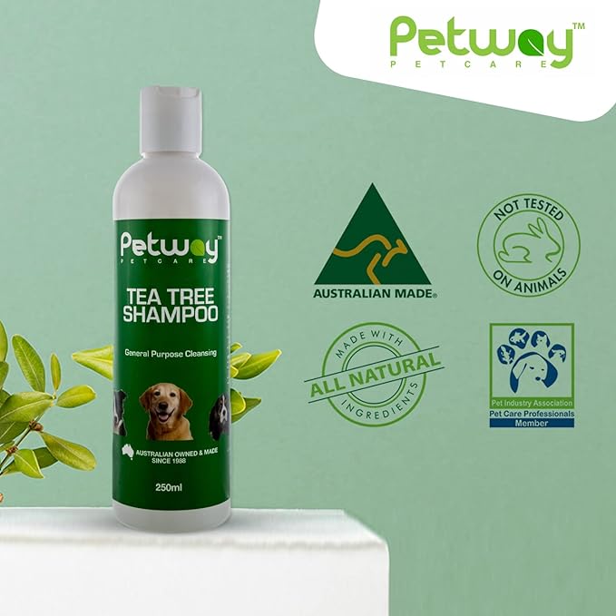 Petcare Tea Tree Shampoo for Dogs, Natural Cleansing and Deodorizing Shampoo, pH Balanced Deep Cleansing Dog Shampoo, Free of Phosphates, Parabens and Enzymes, Dog Coat Shampoo, 250ml