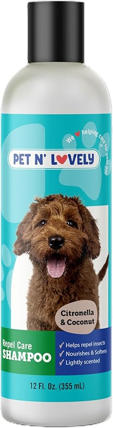 Pet N' Lovely Repel Care PET Shampoo | Helps Keep Insects Away Naturally | for Dogs and Cats | Nourishes & Softens | Lightly Scented | Citronella & Coconut | Natural | 12 Fl. Oz., Clear