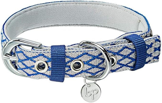 Blueberry Pet 2 Patterns Diamond Pattern Adjustable Neoprene Padded Dog Collar with Metal Buckle - Royal Blue, Neck 13-16.5", for Medium Breed