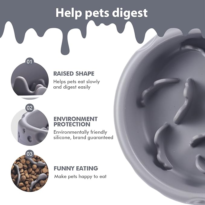 Silicone Slow Feeder Dog Bowls & Cat Bowls, 2 Cups Small Pet Food Bowl with Non-Slip Suction Base, Food-Grade Safe Puzzle Feeder for Small & Medium Dogs & Indoor Cats - Dishwasher & Microwave Safe