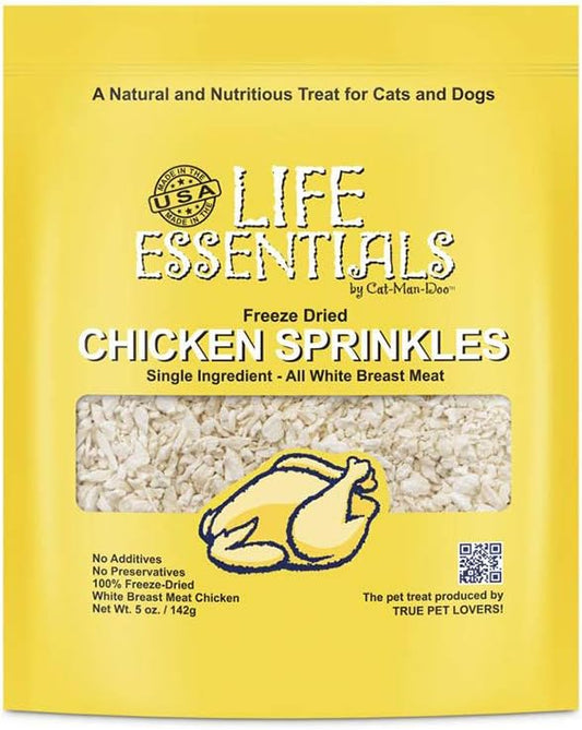 Cat-Man-Doo Life Essentials All Natural Freeze Dried Chicken Crushed Sprinkles Powder for Dogs & Cats - No Fillers, Preservatives, or Additives - No Grain Tasty Treat -Made in USA (5 Oz Bag)