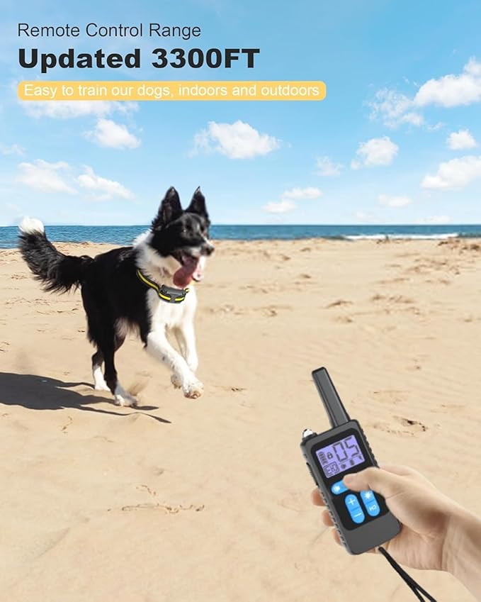 Dog Shock Collar ，3300Ft Dog Training Collar with Remote, IPX7 Waterproof Rechargeable Collar,Light, Beep, Vibration, Safe Shock for 8-120lbs Small Medium Large Dogs