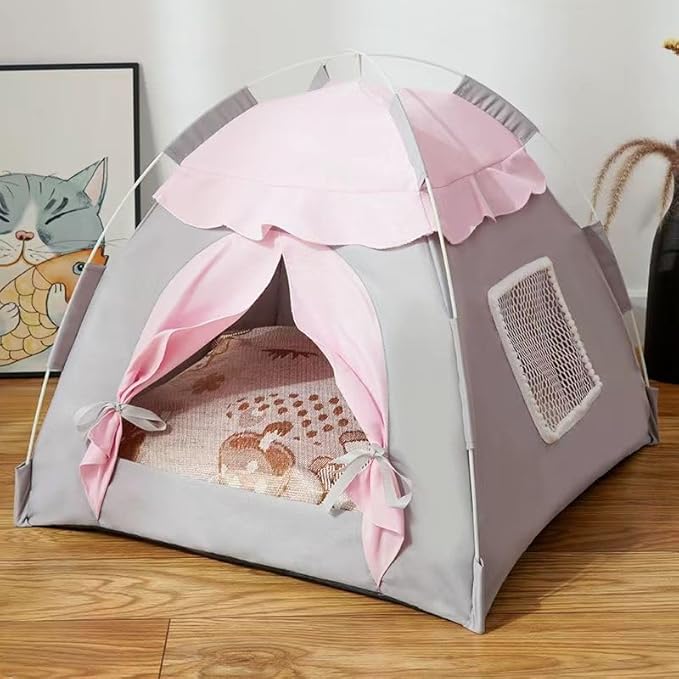 Cute Cat Teepee Cave, Cat Tent Foldable Indoor Outdoor with Thick Mat,Puppy Bed Tent,Bunny Pet Tent Teepee,Portable Dog House Teepee Tent, Cat Bed,Dog Bed Tent,Puppy Bunny,Pet Tent Teepee (Y, S)