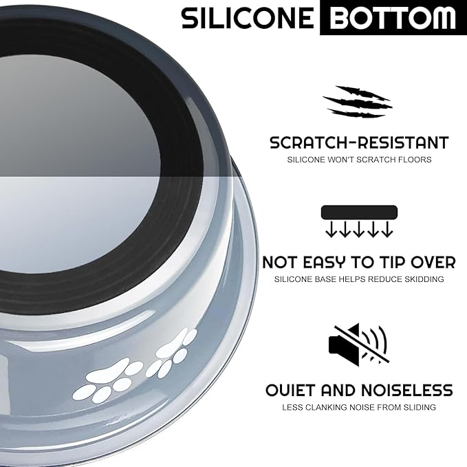 Stainless Steel Dog Bowls 2 Pack Medium Large Dogs Feeding Food Water Bowl with Non-Slip Silicone Sole, Stainless Steel Dog Dishes Elevated Raised Pet Feeder (Green+Grey, L(6.6 Cups))