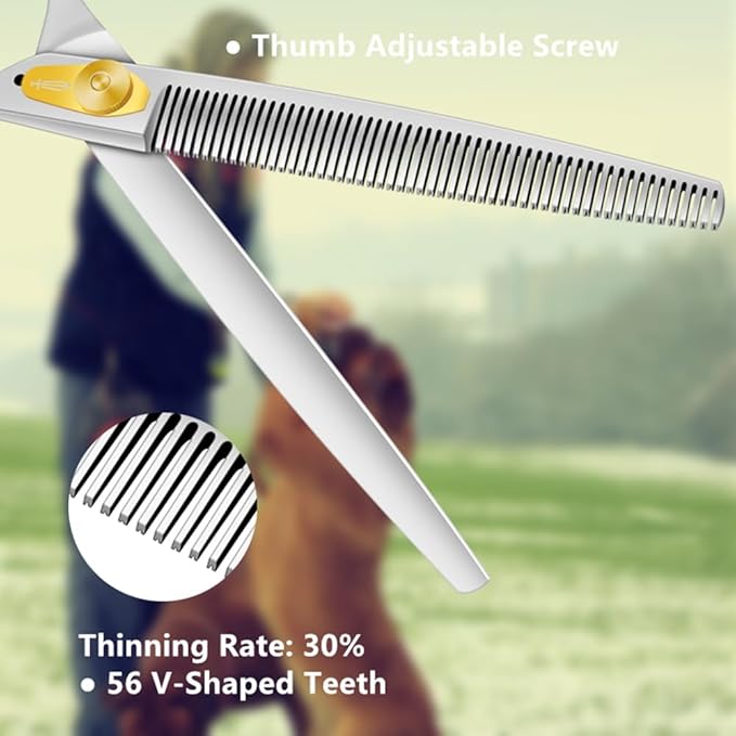 HASHIMOTO Grooming Scissors for Dogs, Dog Thinning Shears for Grooming, 56 Teeth, 7.5 inch, 30% Thinning Rate, Light Weight, Balanced.
