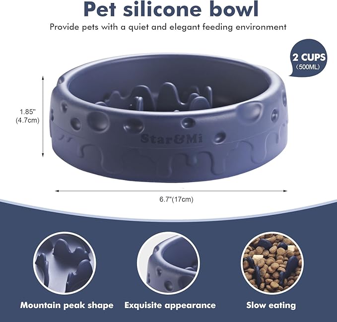 Silicone Slow Feeder Dog Bowls & Cat Bowls, 2 Cups Small Pet Food Bowl with Non-Slip Suction Base, Food-Grade Safe Puzzle Feeder for Small & Medium Dogs & Indoor Cats - Dishwasher & Microwave Safe