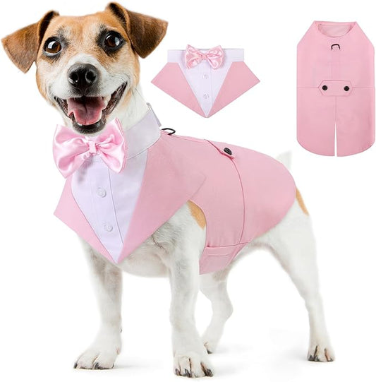 AOFITEE Dog Tuxedo Formal Dog Suit and Bandana Set, Gentle Dogs Wedding Party Suit Bow Tie Shirt, Tuxedo for Small Dogs Costume Outfit with Detachable Bowtie Collar for Christmas Halloween Dress Up