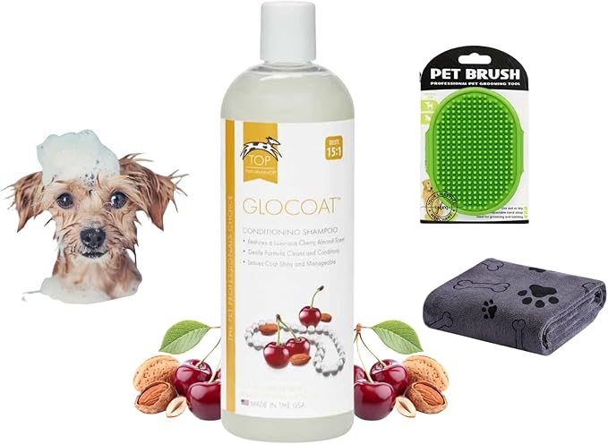 Dog Shampoo Kit 17oz - Conditioning Shampoo & Detangling Deshedding Hypoallergenic with Dog Brush & Absorbent Microfiber Towel, Pet Shampoo for Dogs by Your Lifestyle Merchant
