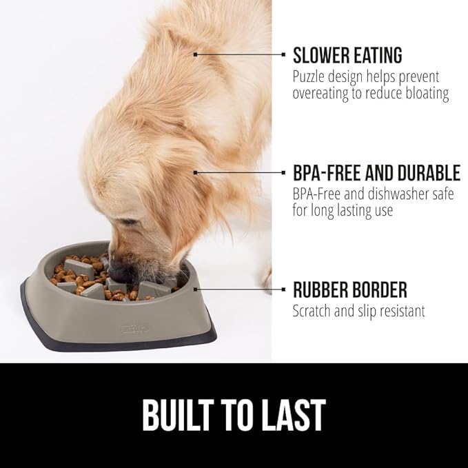 Gorilla Grip Slow Feeder Dog and Cat Bowls, Interactive Puzzle Toy for Dogs and Cats Food Training, Keeps Pets Busy and Prevents Puppy Overeating, Large, Small Breeds, 100% BPA Free, 2 Cup Beige