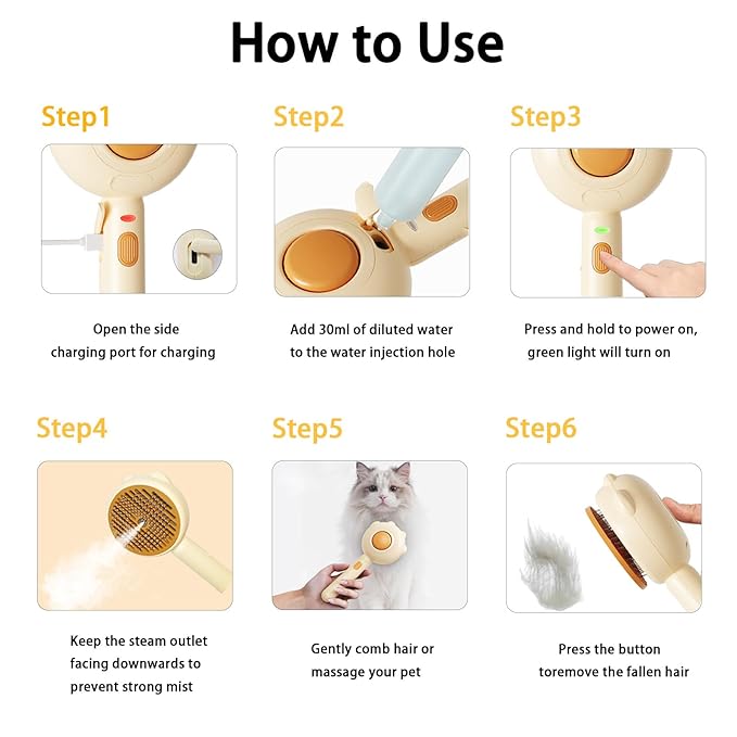 3-in-1 Steam Brush For Cats，Indoor Dog Grooming Shedding Defur Comb，For Long And Short Haired Pets Spray Hair Removal Comb – Includes Cleaning Waterless Shampoo