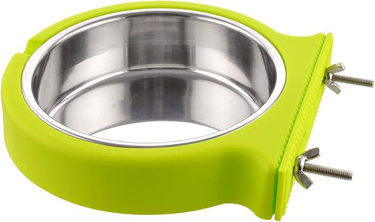 Crate Dog Bowl Removable Stainless Steel Water Food Bowls Cage Coop Cup for Cat Puppy Bird Pets (Large, Green with Corrugated Clip)