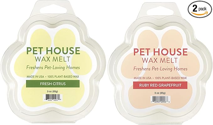 One Fur All Pet House Wax Melts - Fresh Citrus/Ruby Red Grapefruit Pack of 2 - Pet Odor Eliminating Wax Melts - Long-Lasting Scented Wax Melts - Pet-friendly Wax Melts - Natural Wax Melts
