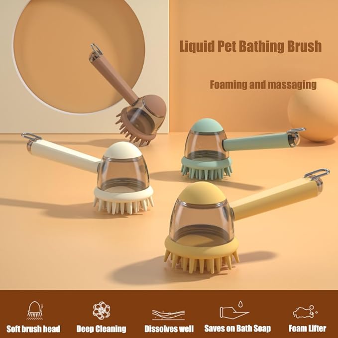 3-in-1 Pet Bath Brush for Dogs & Cats | Shower Massage Brush, Deshedding Comb & Lathering Tool | Anti-Frizz Grooming Brush for Bath Time (beige)