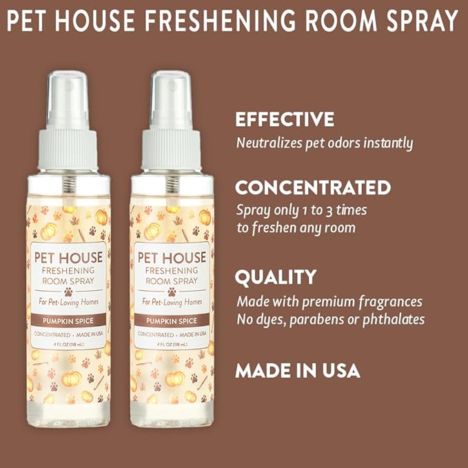 One Fur All Pet House Freshening Room Spray - Pumpkin Spice Pack of 2 - Concentrated Air Freshener - Non-Toxic & Pet-Friendly Air Freshener - Pet Odor Eliminator Room Spray