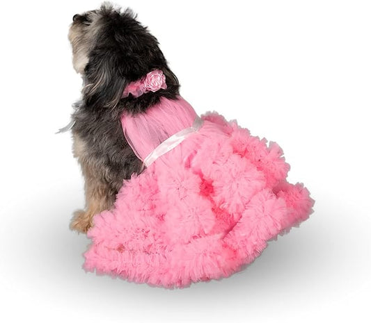 Dog Dress With Lovely Bandana - Clothes for Medium and Large Dogs Like Shih Tzu, Labrador, Golden Retriever, Pug and Cat - XXL Pink
