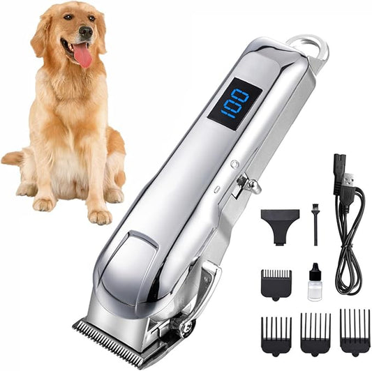 Cordless Dog Clippers for Grooming Professional for Thick Hair Coats, Low Noise Shaver Grooming Kit with LED Display, Razors Dog Hair Shears Ceramic Blade, Pet Hair Trimmer for Dogs Cats