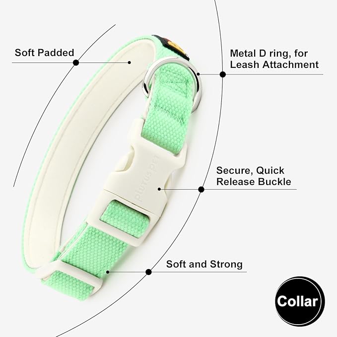 Plutus Pet Cotton Dog Collar, Heavy Duty Collar with Soft Padding, Adjustable and Comfortable for Small Medium and Large Dogs, Light Green, L