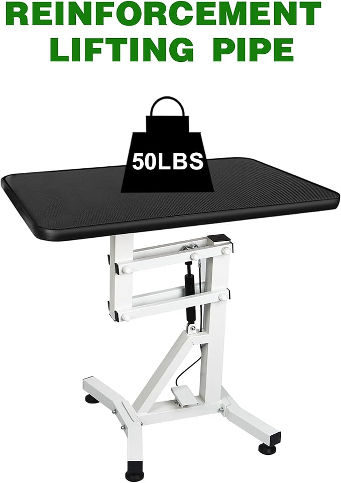 31" Dog Grooming Table, Pneumatic Lift Adjustable Small Pet Trimming Station for Home with Anti-Skid Rubber and Rotatable Desktop （Up to 50lbs）