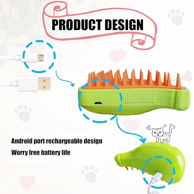 Cat Steam Brush for Dogs and Cats - Defur Comb With Water Spritz for Shedding ALD-001-CO (Random Color-Green or Yellow)