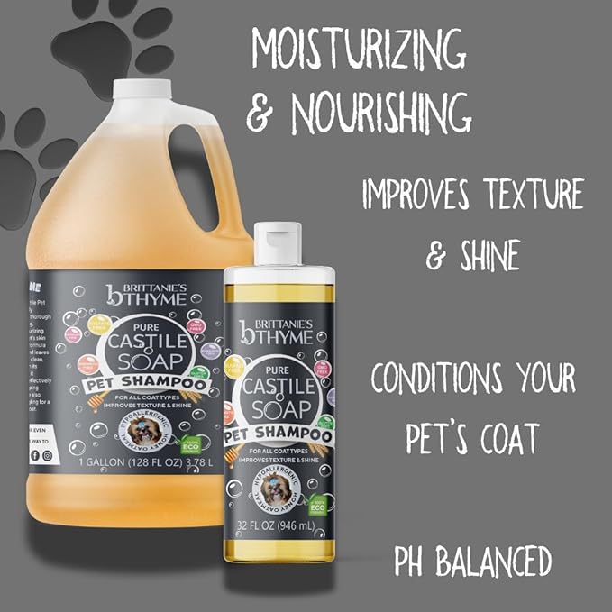 Brittanie's Natural Itchy Skin Relief Shampoo + Conditioner for Dogs & Cats | Honey & Oatmeal Oils | for Allergies and Itching | Deodorizes, Moisturizes & PH Balanced (128 Ounce)