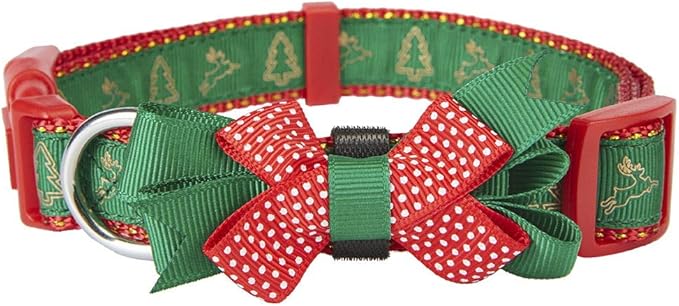 Christmas Festival Dog Collar, Deer Pattern, Removable Bowtie, for Medium Dog, Neck 12"-18", Width 3/4". (Medium, Deer)