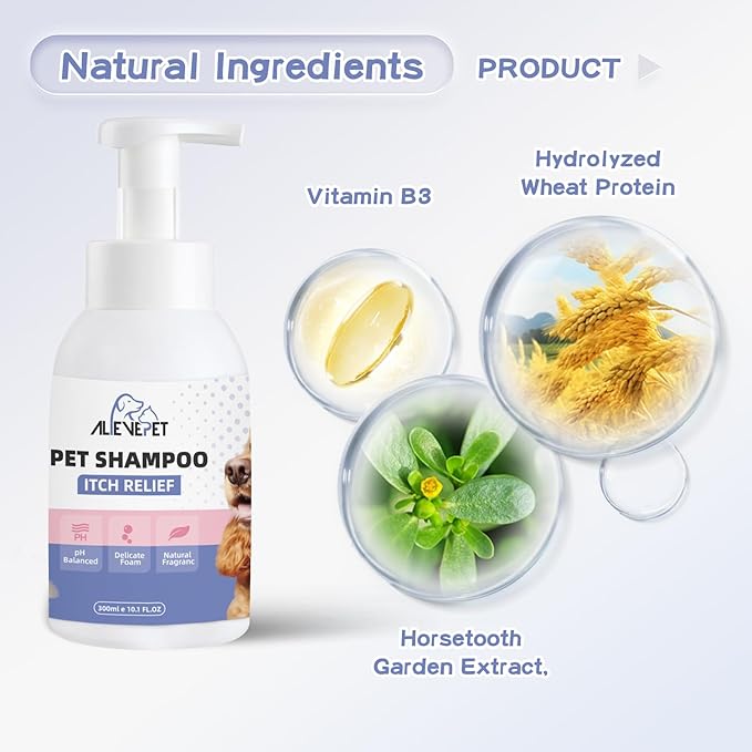 Itch Relief Dog Shampoo - Natural and Gentle Cleanser for Sensitive Skin Cats Available - Pamper Your Pet with Soothing Care - 300ml（10.1 FL.OZ）