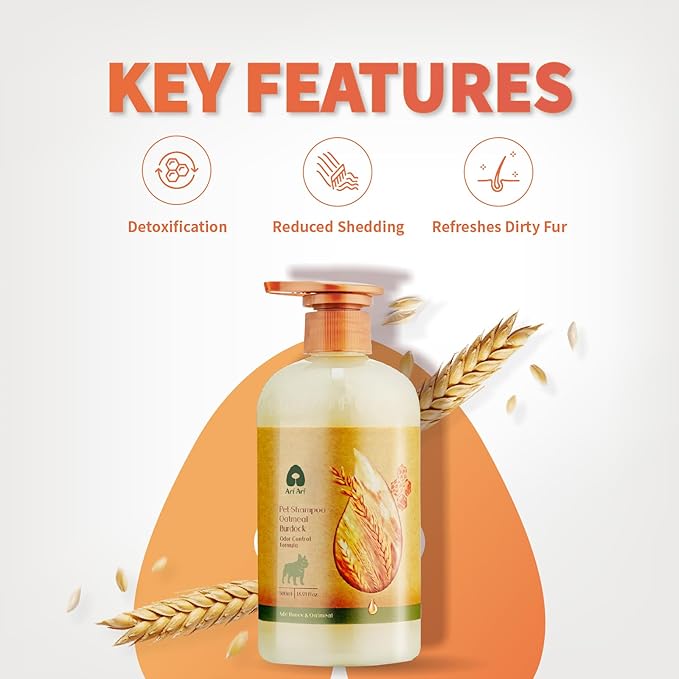 Arf Arf Dog Shampoo Odor Control, Refreshing Oatmeal Formula 16oz, Deodorizing for Smelly Dogs, Honey-Infused, Pet-Friendly, Long-Lasting Freshness, Suitable for All Breeds and Ages - 16oz