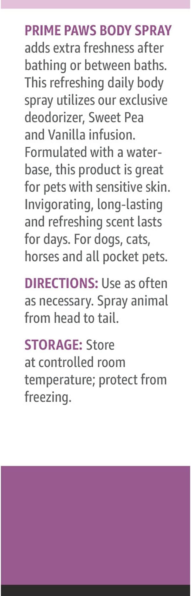 Body Spray for Dogs and Cats - Long Lasting Cat Cologne & Odor Eliminator - Dog Spray Deodorizer Perfume for Grooming & Reducing Static - Sweet Pea & Vanilla Scent - 8 oz, White (PRIM1048)