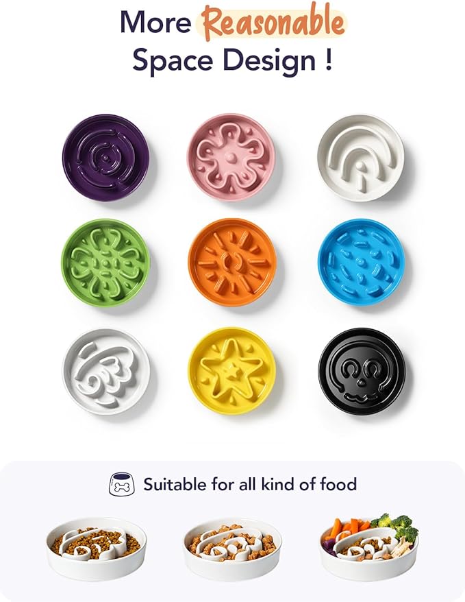 LE TAUCI Angel White Slow Feeder Ceramic Dog Bowl for Slowing Down Fast Eaters, 1.5 Cups, Small to Medium Breed, Ideal for Puppies and Adults