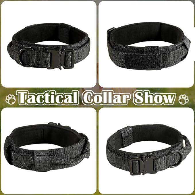 Tactical Dog Collar with Handle, Heavy Duty Military Dog Collar with Heavy Metal Buckle for Training, Adjustable Tactical Collars for for Medium and Large Dogs (L, Black)