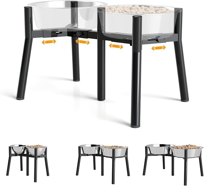 Adjustable Raised Dog Bowl Stand for Large & Medium Dogs, 11" Tall, fits 7-10.6" Wide Bowls, 2-in-1 Design