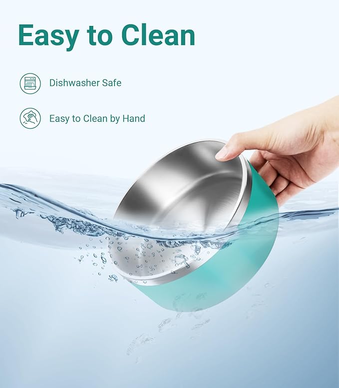 Stainless Steel Bowls for Small Dogs, 40 Ounces/5 Cup Food and Water Bowl, Double Wall Weighted Dish, Rustproof Metal Pet Bowls With Non-Slip Silicone Base