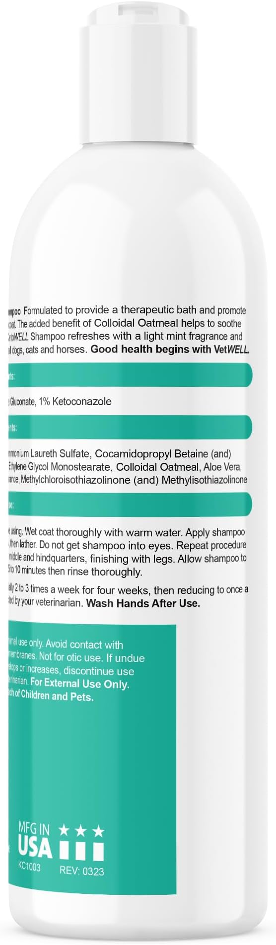 VetWELL Shampoo for Dogs Cats & Horses - Topical Shampoo with Oatmeal & Aloe -12oz Mint Scent