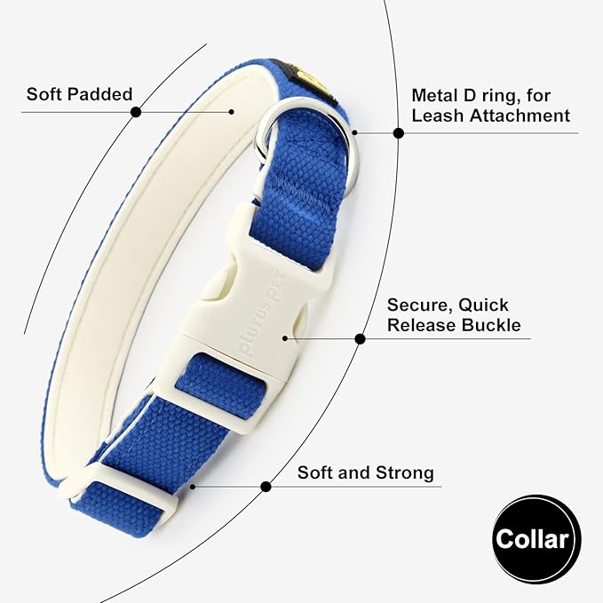 Plutus Pet Cotton Dog Collar, Heavy Duty Collar with Soft Padding, Adjustable and Comfortable for Small Medium and Large Dogs, Royal Blue, L