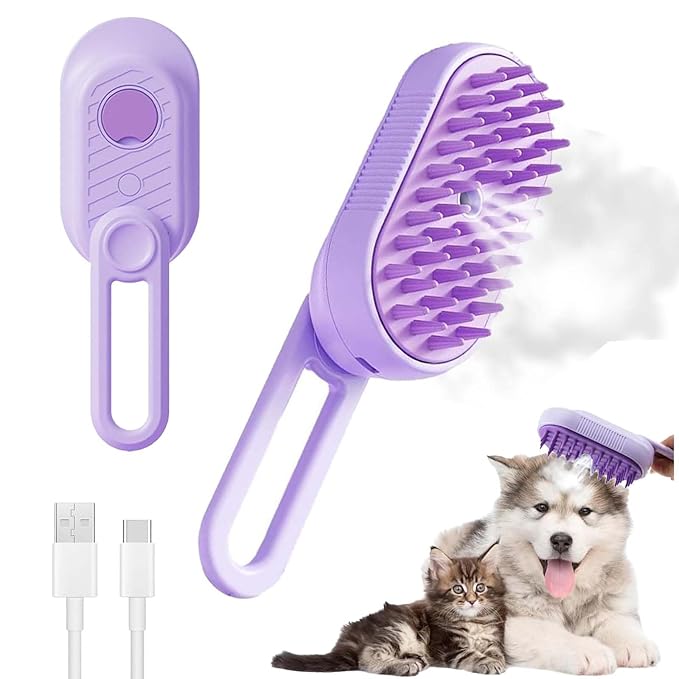 Cat Steam Brush for Shedding, Steam Brush for Indoor Cats, Water Brush, Cat Spray Mist Massaging Brush, Pet Hair Removal Brush, Suitable for Cats, Dogs and Rabbits, Cat Cleaning Brush