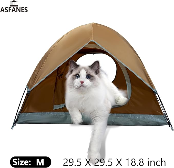 Outdoor Waterproof Pet Camping Tent, Cave Bed for Indoor Cats and Small Dogs, Portable Cat House Dog House, 29.5x29.5x18.9'', Brown, M.