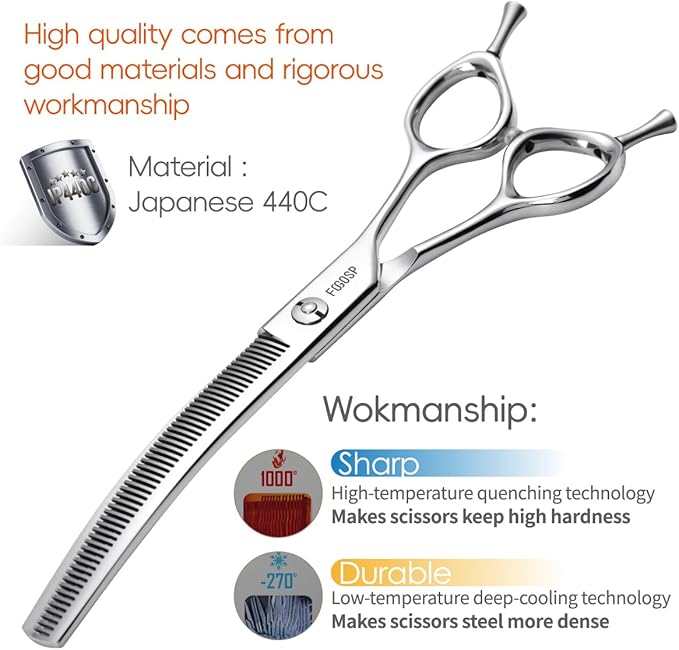 Curved Thinning Shears for Dogs Grooming 7.0'' Multipurpose Professional Pet Curved Blender Scissors for Dog Grooming 35% Thinning Rate (7.0 In, V Type Blender)