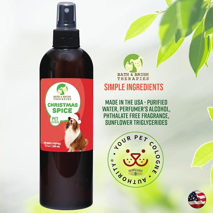 Bath & Brush Therapies® Christmas Spice Pet Cologne 12.5 oz For Dogs | Long-Lasting Odor Eliminator | Paraben-Free | Biodegradable and Non-Toxic | Made in USA