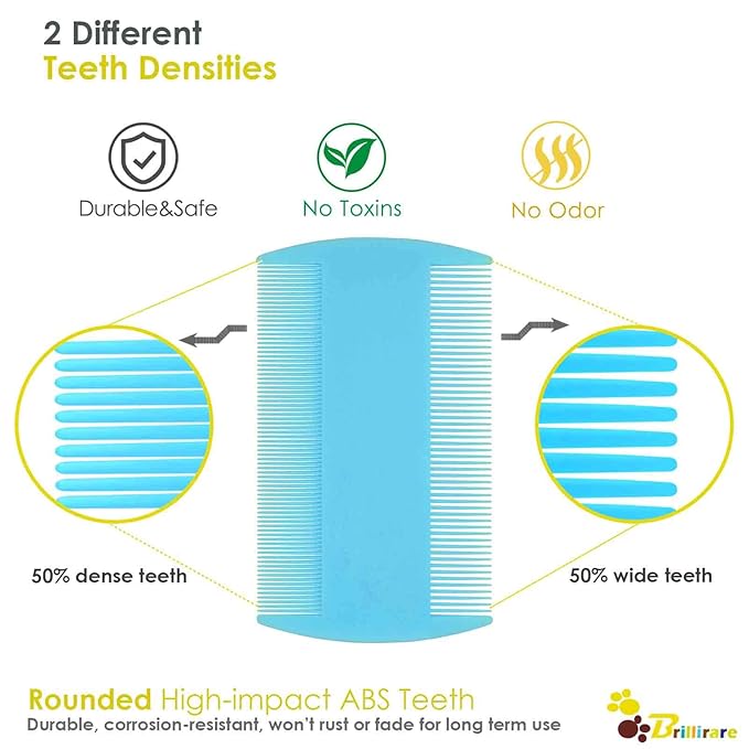 4 Pack Flea Lice Comb, Stainless Steel Dog Cat Grooming Combs with Rounded Teeth, 2-in-1 Double Sided Professional Pet Tear Stain Remover, Dematting Tool for Small, Medium & Large Pets